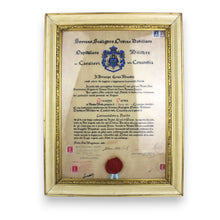 Carica l'immagine nel visualizzatore di Gallery, Diploma Nobiliare Incorniciato Sovrano Scaligero Ordine Ospitaliero Militare dei Cavalieri della Concordia anni 50'