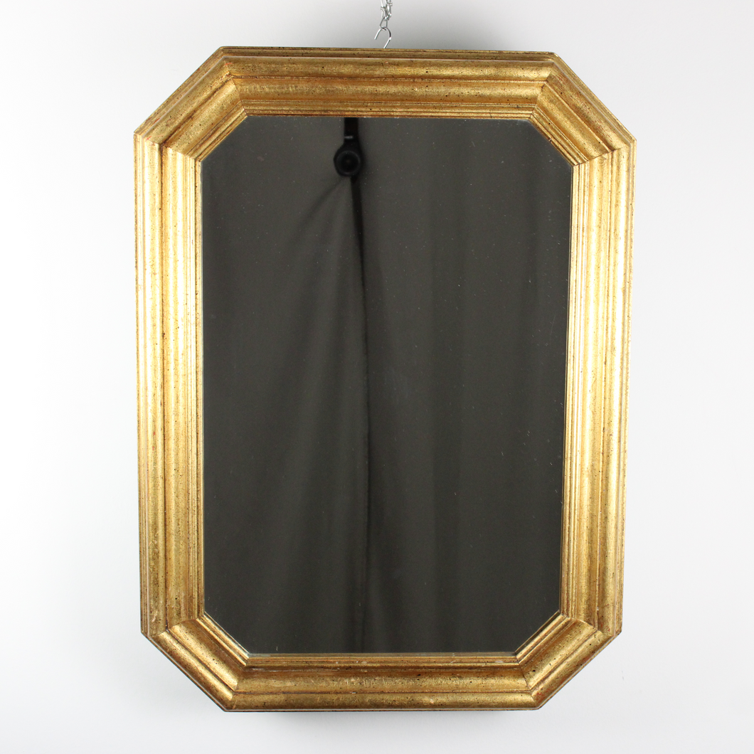 Specchio Ottagonale con Cornice in Legno Dorata Vintage