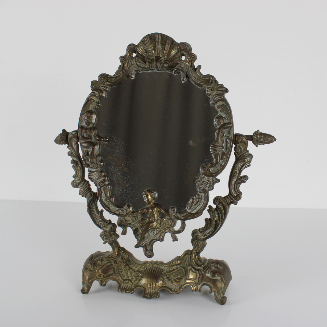 Specchio da Tavolo Stile Vittoriano in Ottone Vintage Metà del XX Secolo