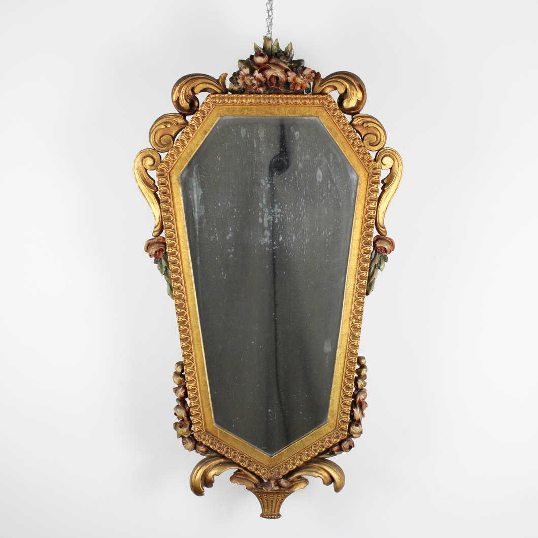 Specchio vintage con cornice dorata metà '900 dalla forma a diamante
