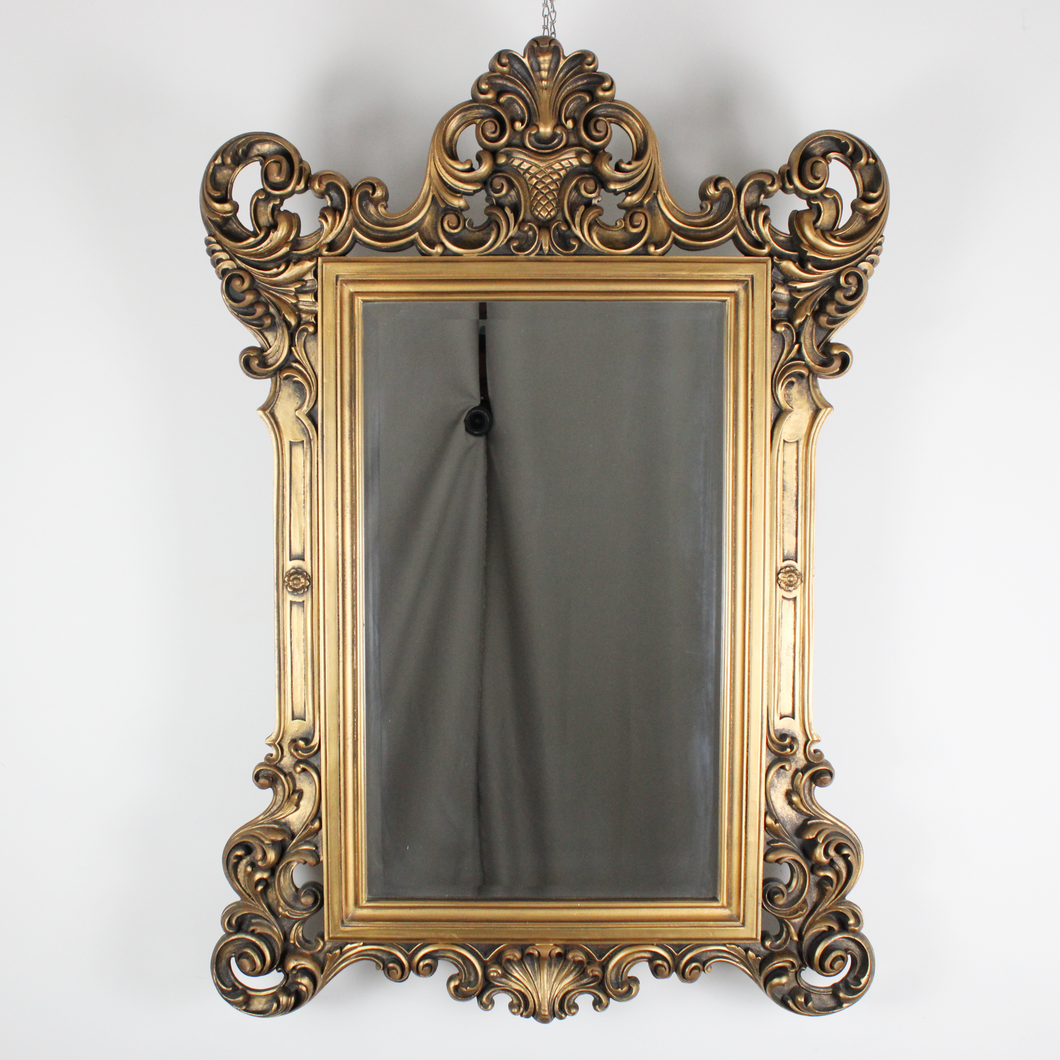 Specchio Con Cornice Dorata Rettangolare in Legno XX Secolo