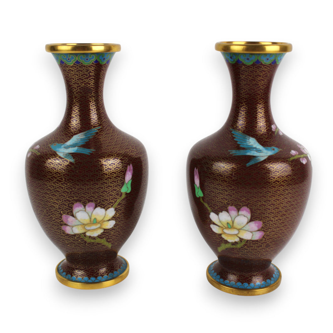 Coppia Piccoli vasi Cloisonnè Jingfa CINESI Vintage XX secolo