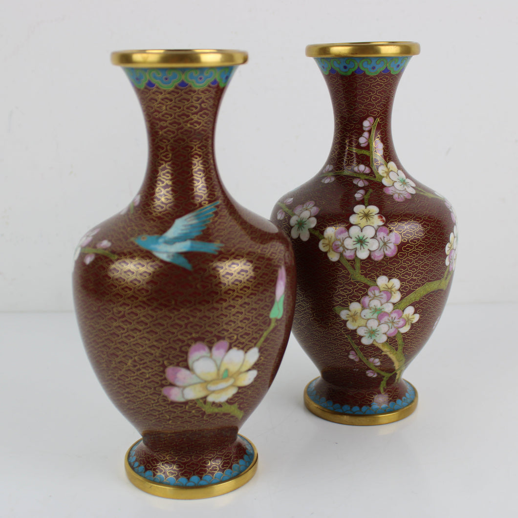 Coppia Piccoli vasi Cloisonnè Jingfa CINESI Vintage XX secolo