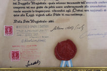 Carica l&#39;immagine nel visualizzatore di Gallery, Diploma Nobiliare Incorniciato Sovrano Scaligero Ordine Ospitaliero Militare dei Cavalieri della Concordia anni 50&#39;

