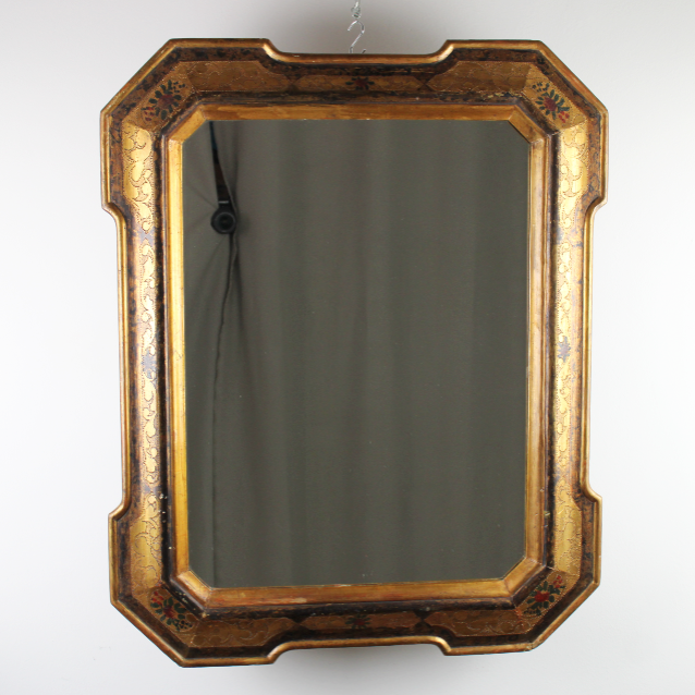 Specchiera con cornice in legno dorata bulinata e decorata a mano 1800