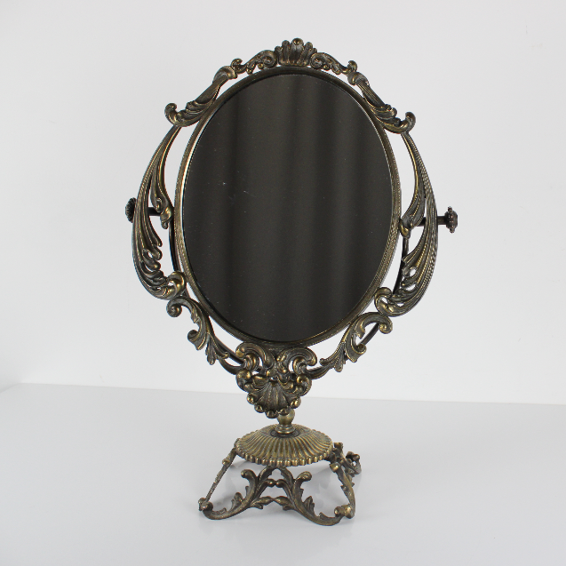 Grande Specchio da Tavolo Stile Vittoriano in Ottone Vintage Psiche