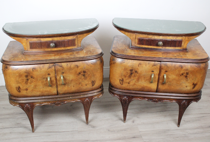 Coppia di comodini in legno Vintage D'epoca '900 con Scomparto e Cassetto Superiore