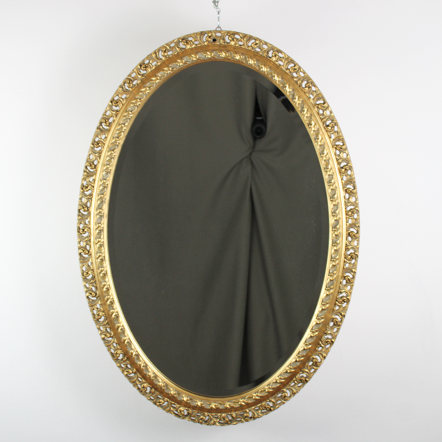 Specchio Ovale con Cornice in Legno Dorata '900
