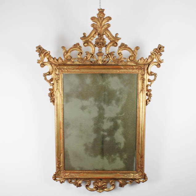 Grande Specchio al mercurio Con Cornice in Legno Dorata '900