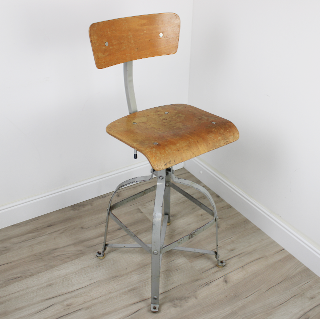 Sgabello Girevole VINTAGE Industriale Regolabile a Vite