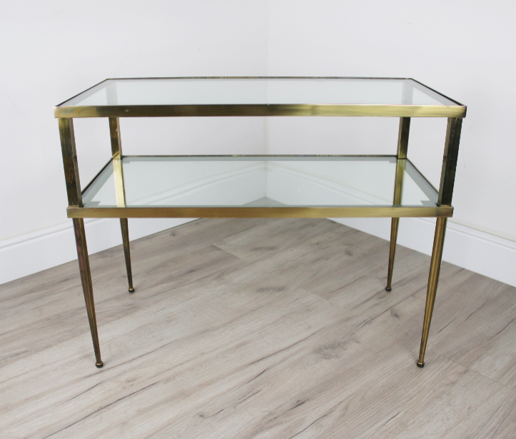 Tavolino da salotto in ottone e vetro vintage anni '70