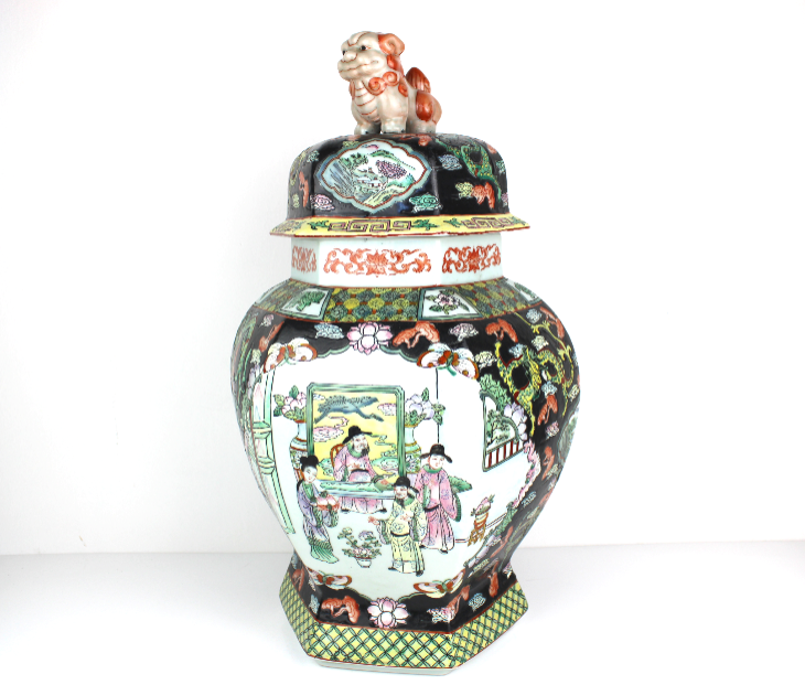 Vaso Giapponese Imari Esagonale con Coperchio '900