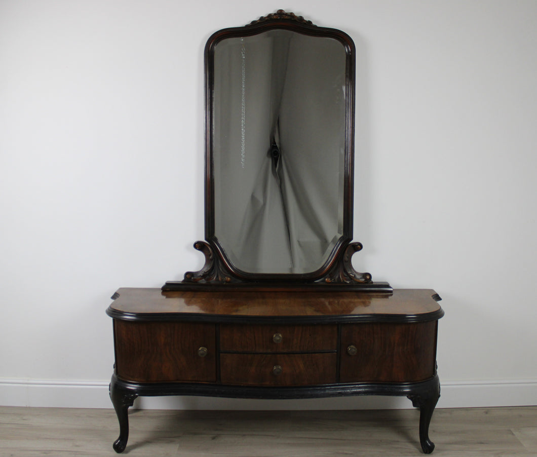 Consolle Credenza Comò Bassa Vintage in Legno Mobile con Specchio Molato Epoca