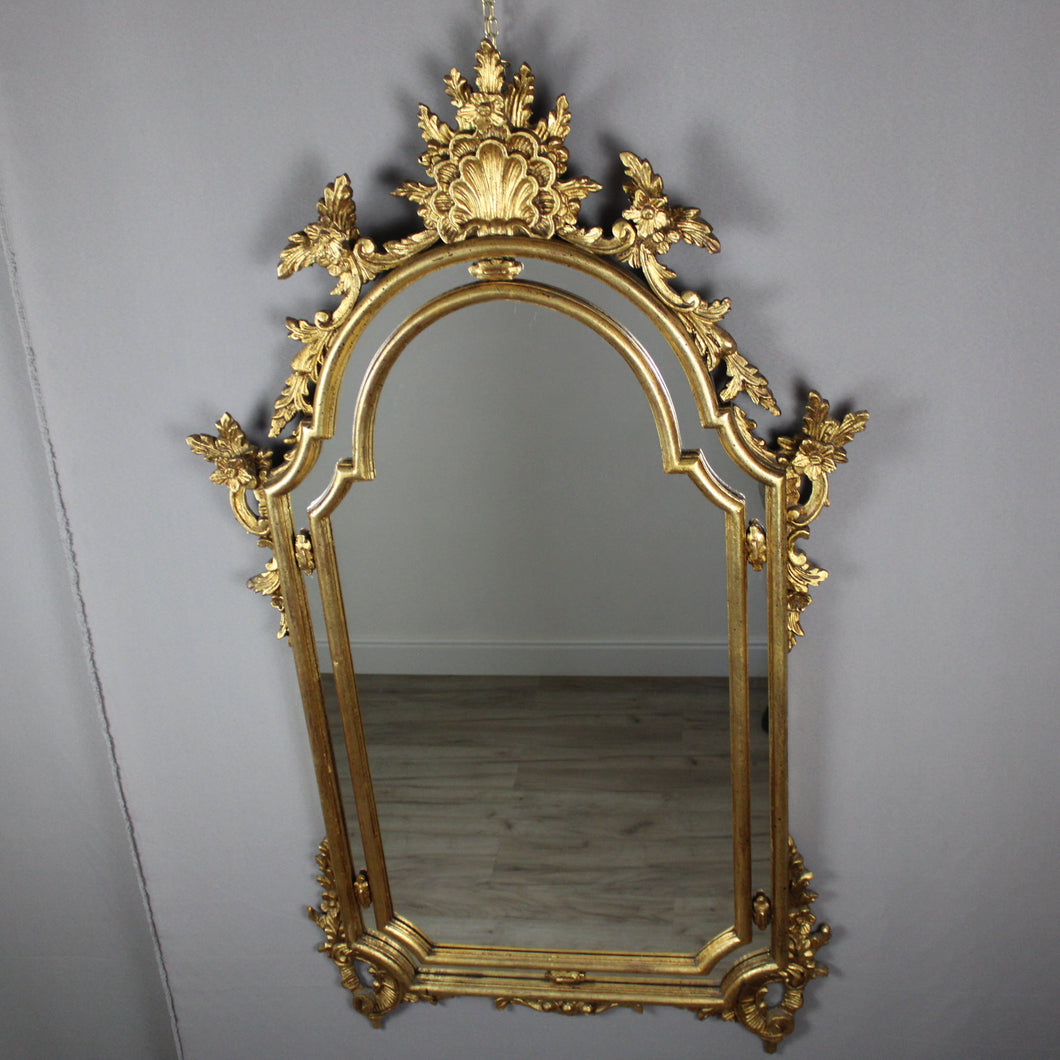 Antico Specchio Specchiera Cornice in Legno Dorata Vintage D'Epoca Intarsiata