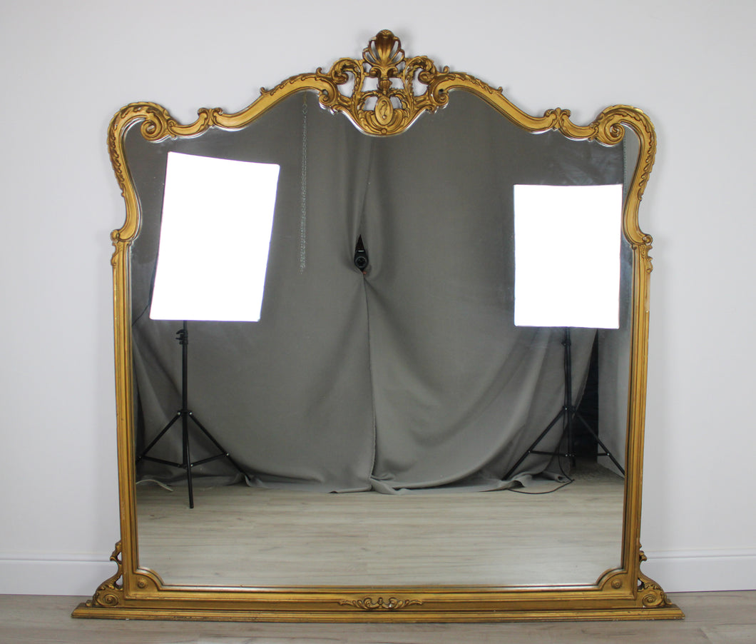 Grande Specchiera Specchio con Cornice in Legno Dorata Vintage D'Epoca Stile 900