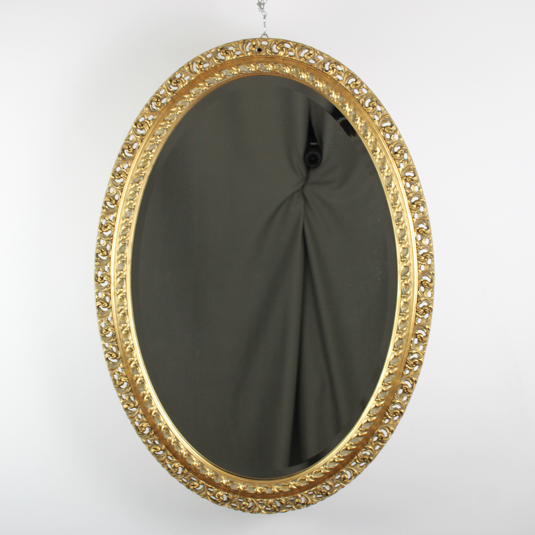 Specchio Ovale con Cornice in Legno Dorata '900