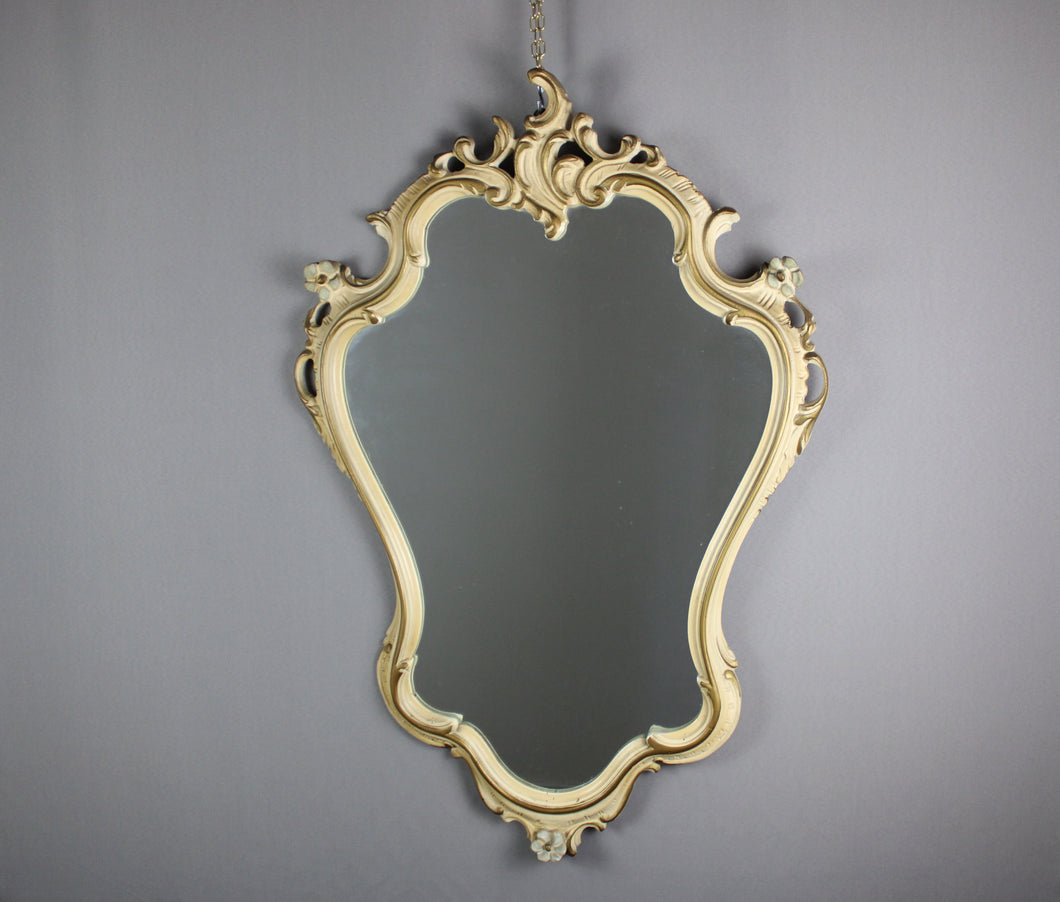 Specchio Vintage con Cornice in Legno Bianco Panna Intarsiata D'Epoca 900 Design