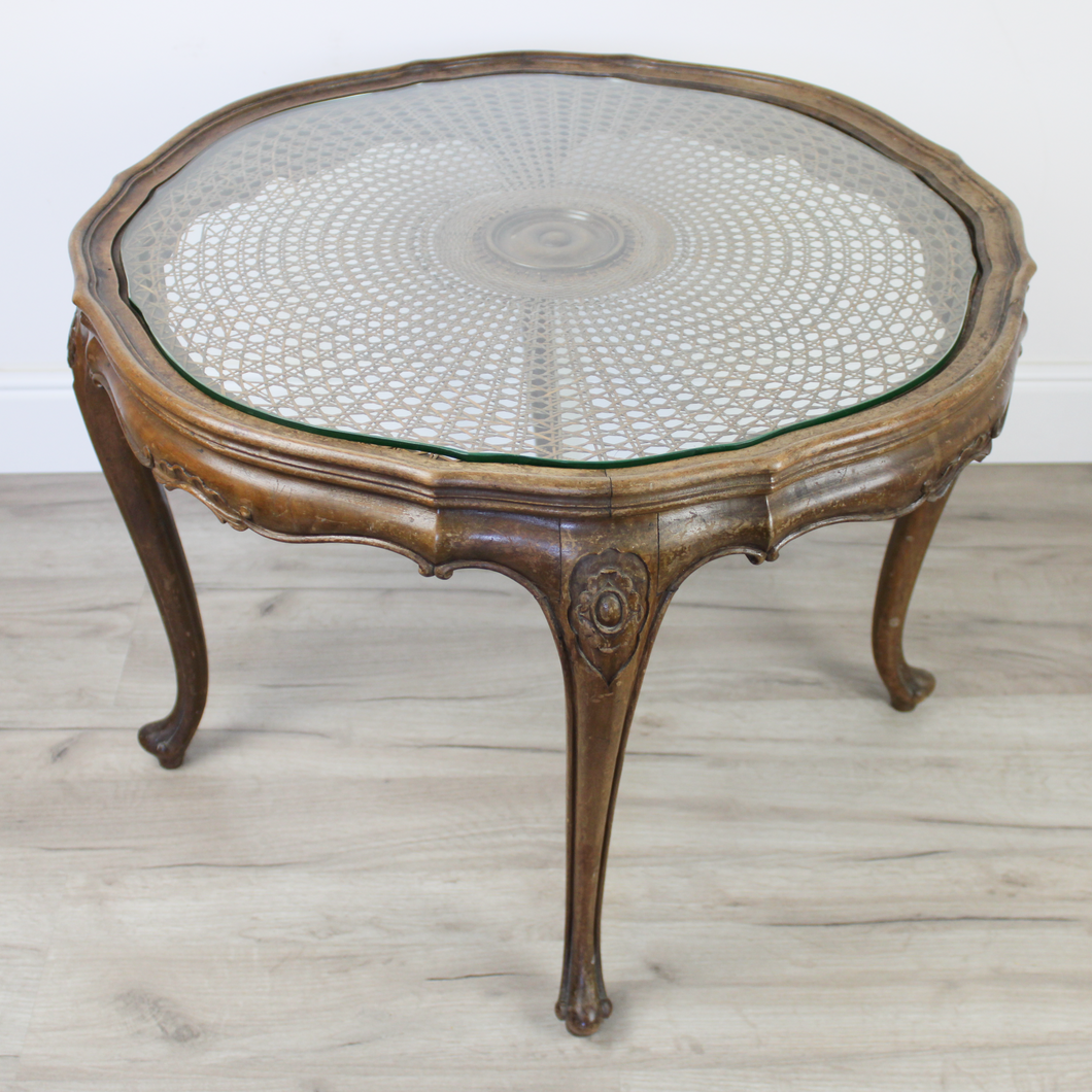Tavolino da salotto in legno ciliegio massello in paglia di Vienna Vintage