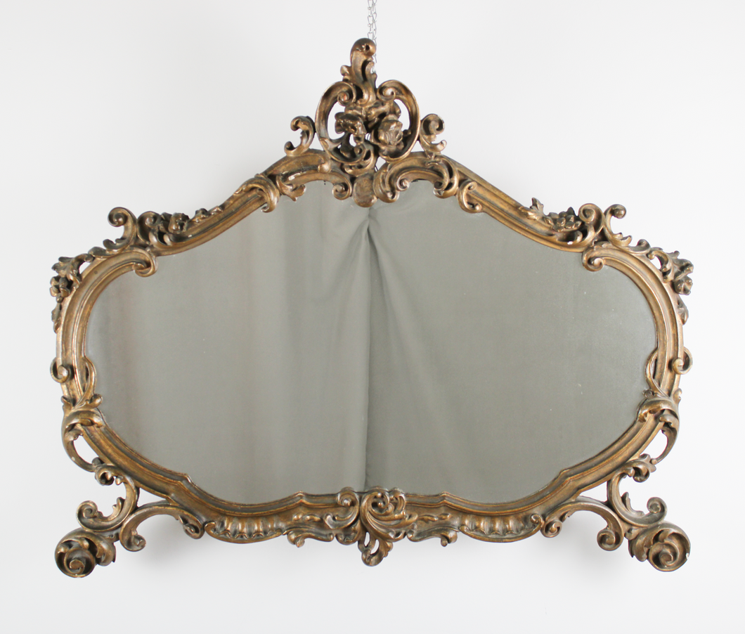 Specchio Largo Vintage con Cornice in Legno Dorata D'Epoca '900