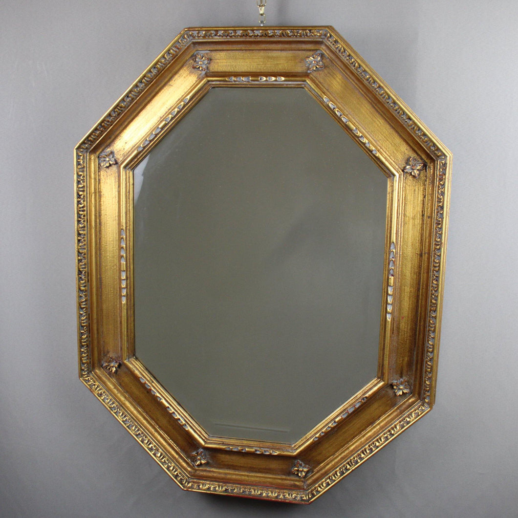 Specchio Ottagonale Molato con Cornice Legno Dorata Intagliata D'Epoca Vintage - Ghetto Luxury Milan