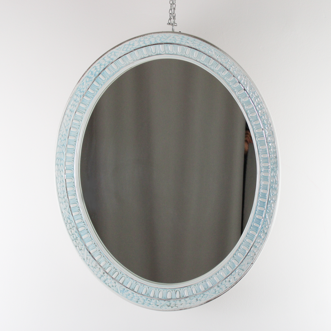 Grande Specchio Vintage con Cornice in Ceramica Porcellana Capodimonte